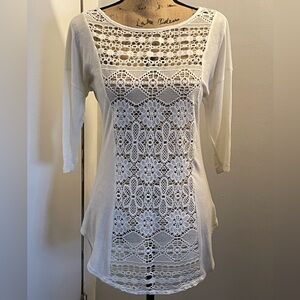 Lily White Cream Crochet-Front Tunic Top
